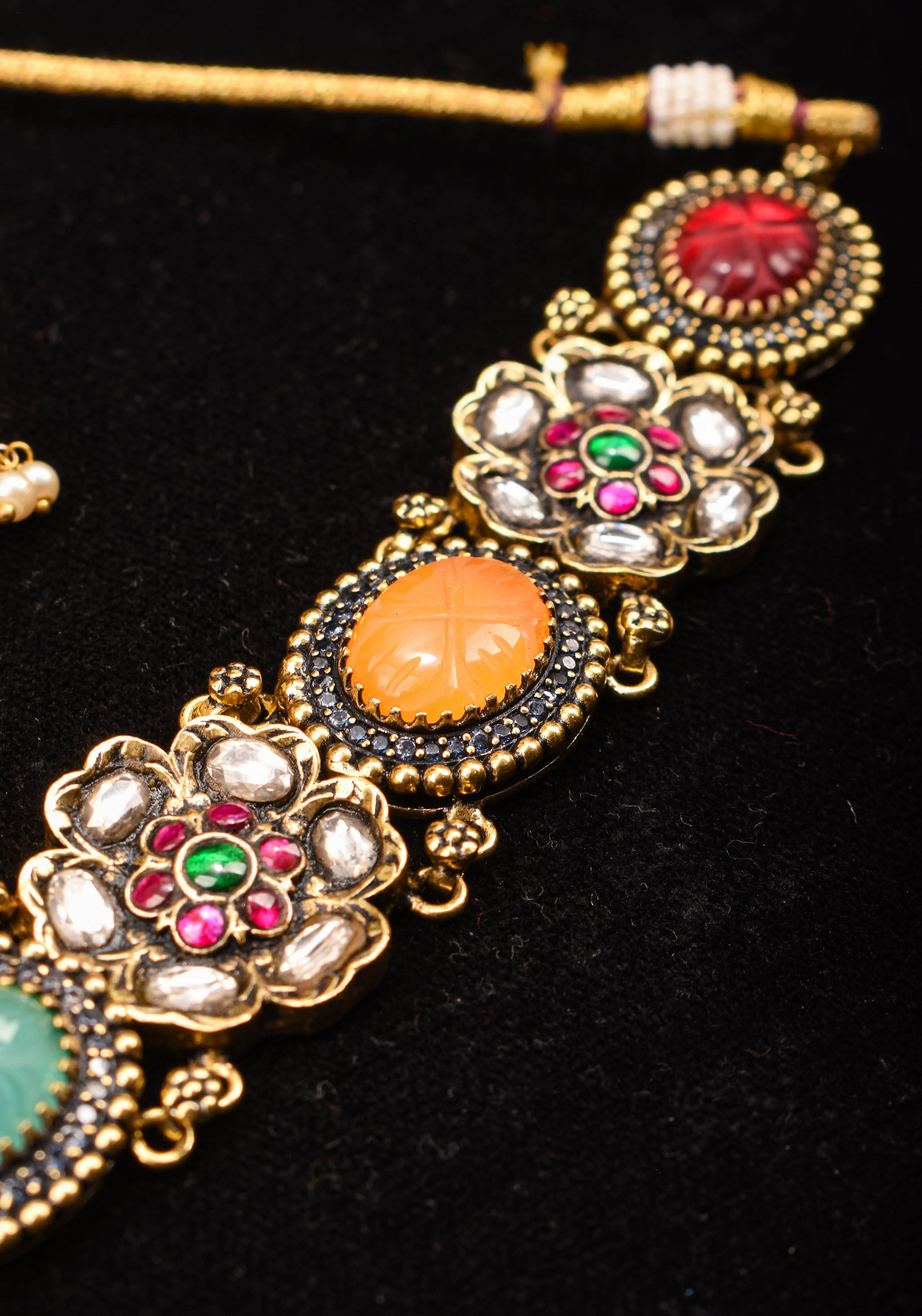 Multicolor Stones Contemporary Choker Set with  Jhumka Earrings| Shobitam Jewelry