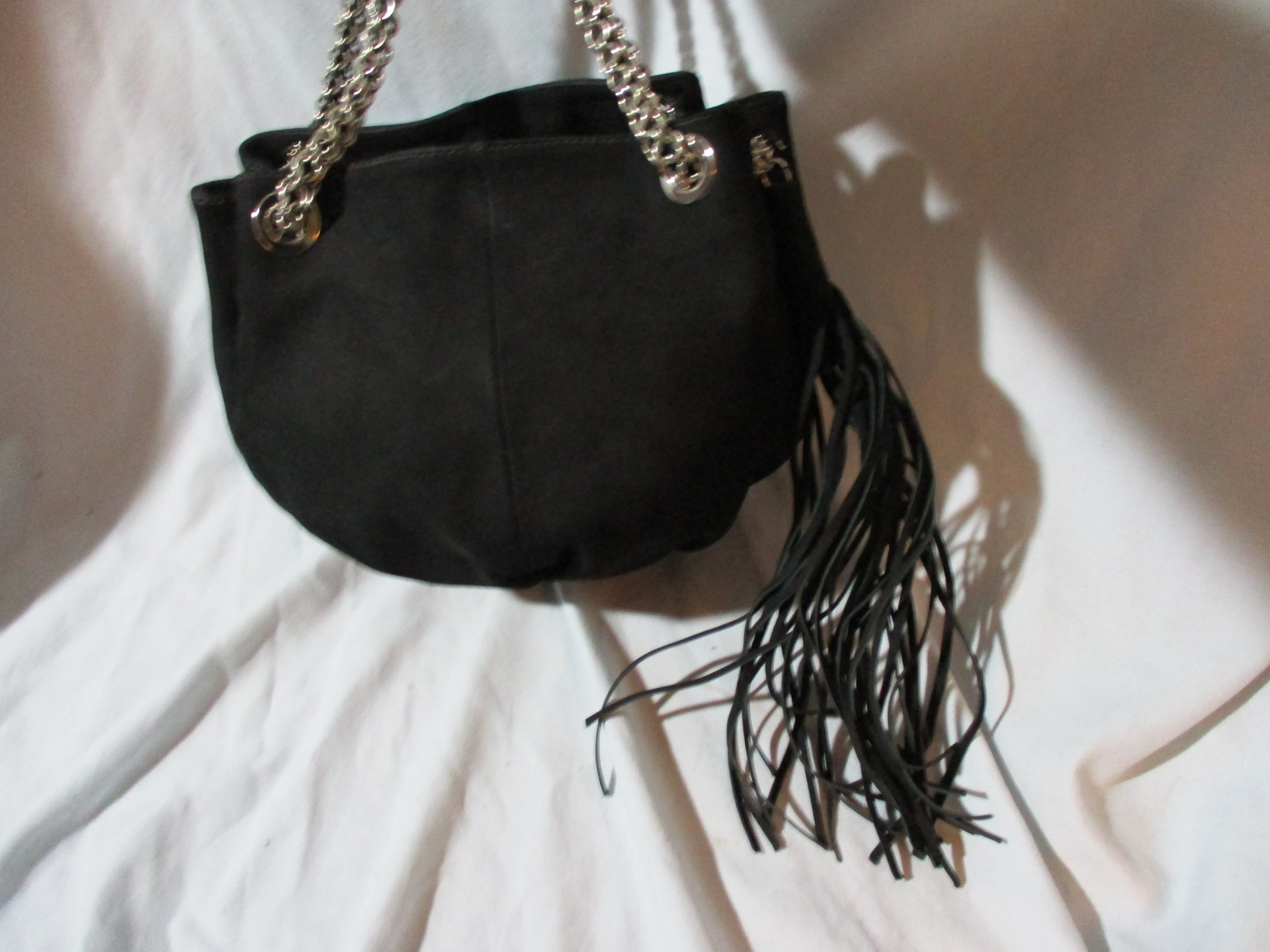 NEW ELSA ATHENIENSE Suede Fringe indie hobo satchel shoulder bag clutch purse BLACK Hippie Boho