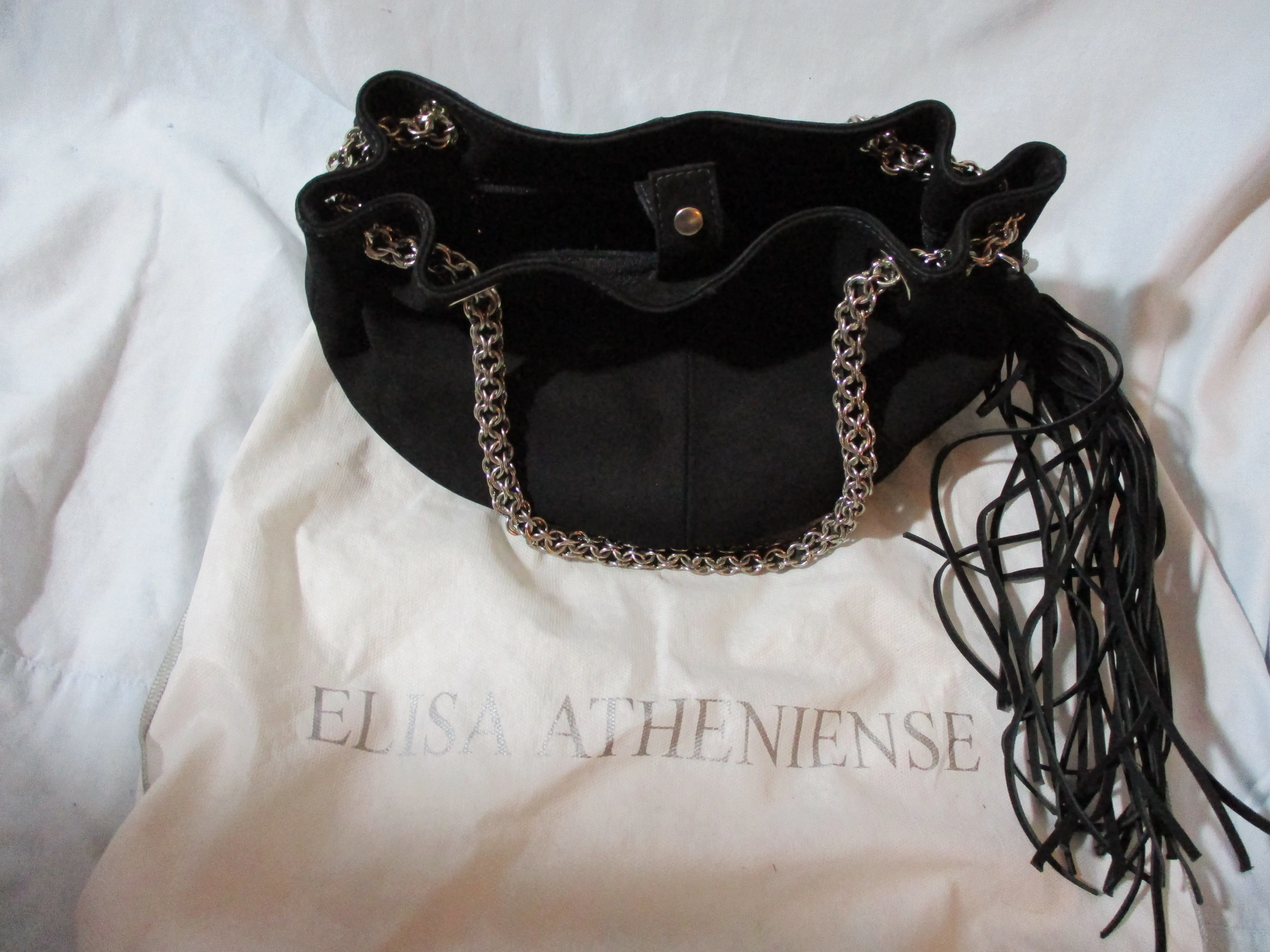 NEW ELSA ATHENIENSE Suede Fringe indie hobo satchel shoulder bag clutch purse BLACK Hippie Boho