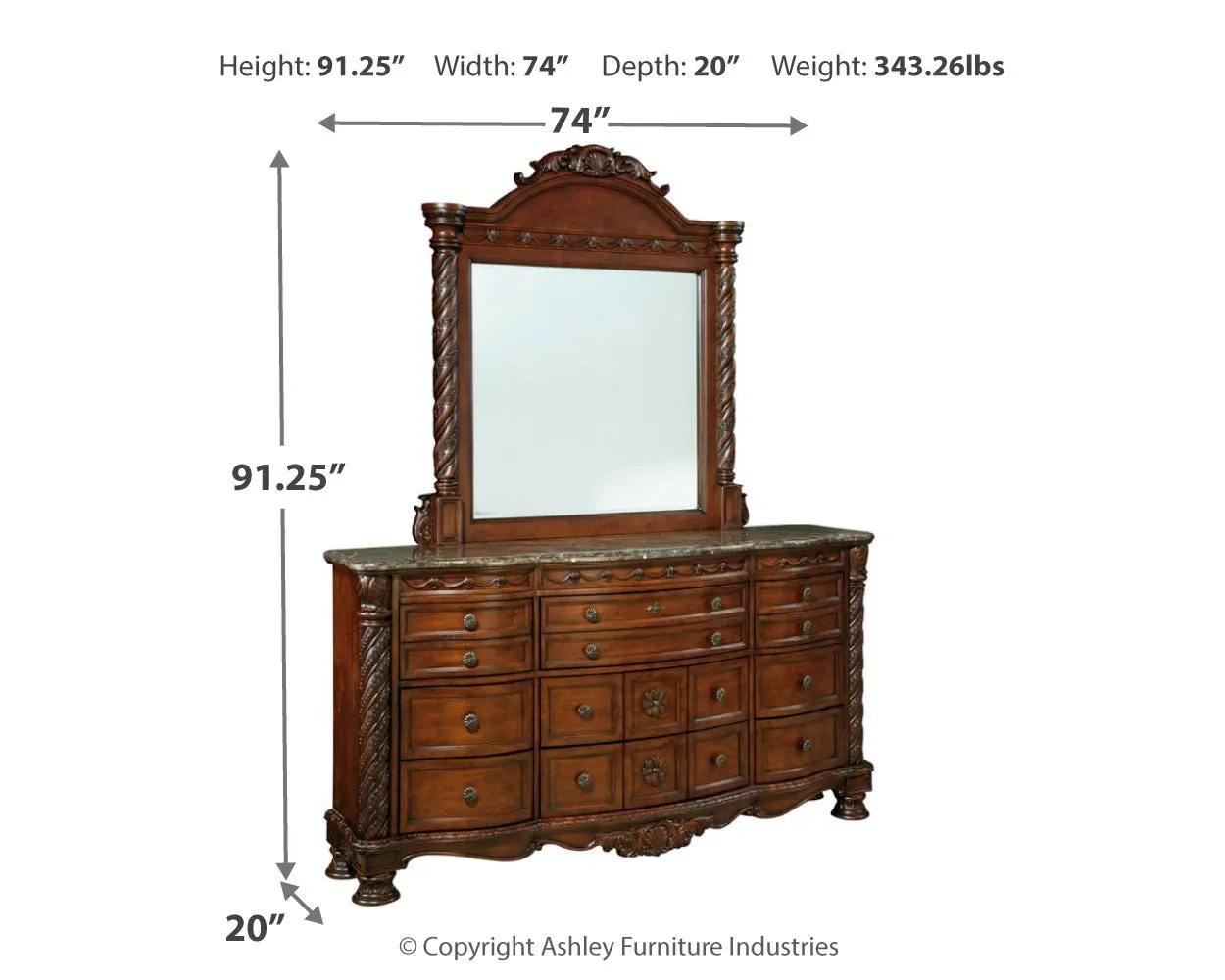 North Shore King Panel Bed with Mirrored Dresser and Chest