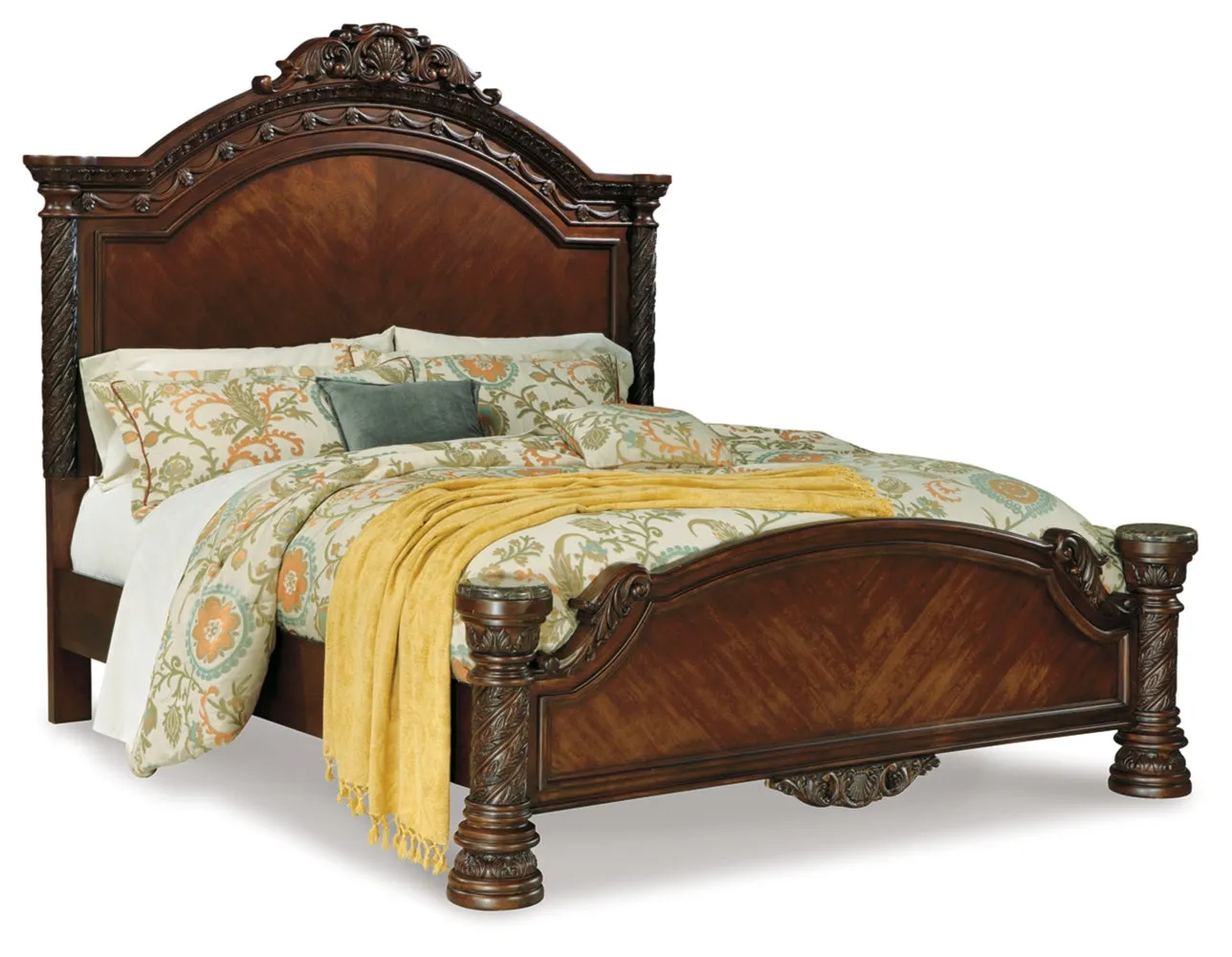 North Shore King Panel Bed with Mirrored Dresser and Chest