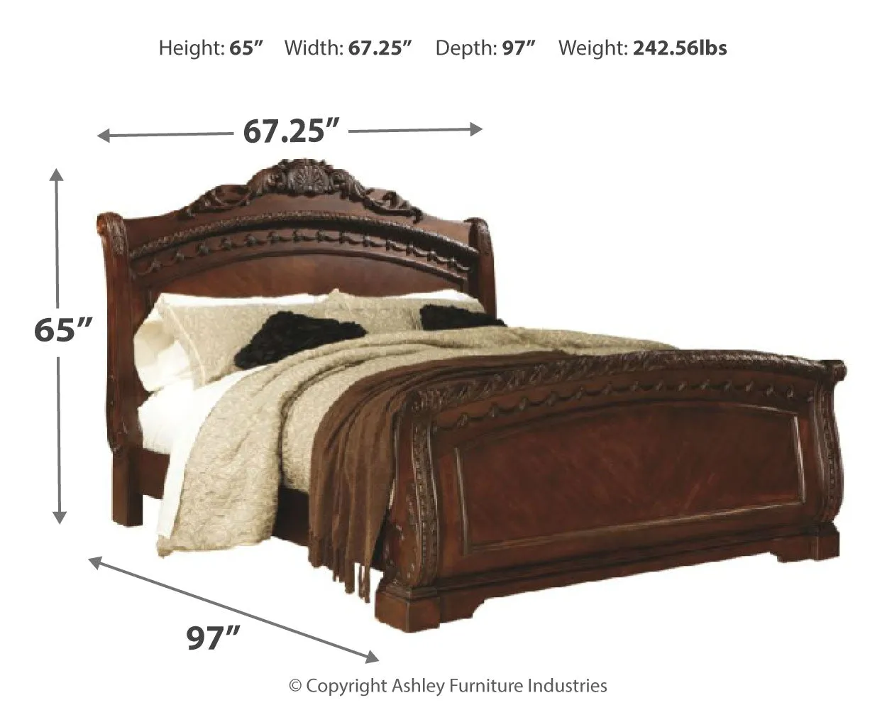 North Shore Queen Sleigh Bed with Mirrored Dresser and Chest