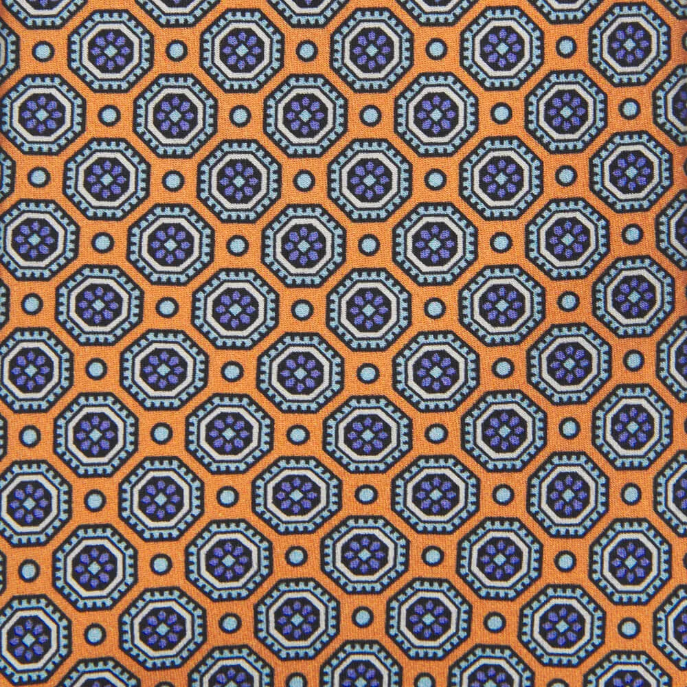 Orange Ornamental Medallion Motif Silk Tie