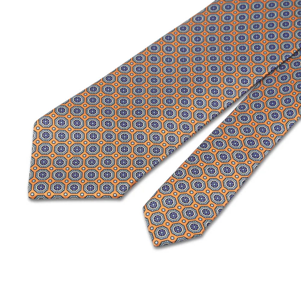 Orange Ornamental Medallion Motif Silk Tie