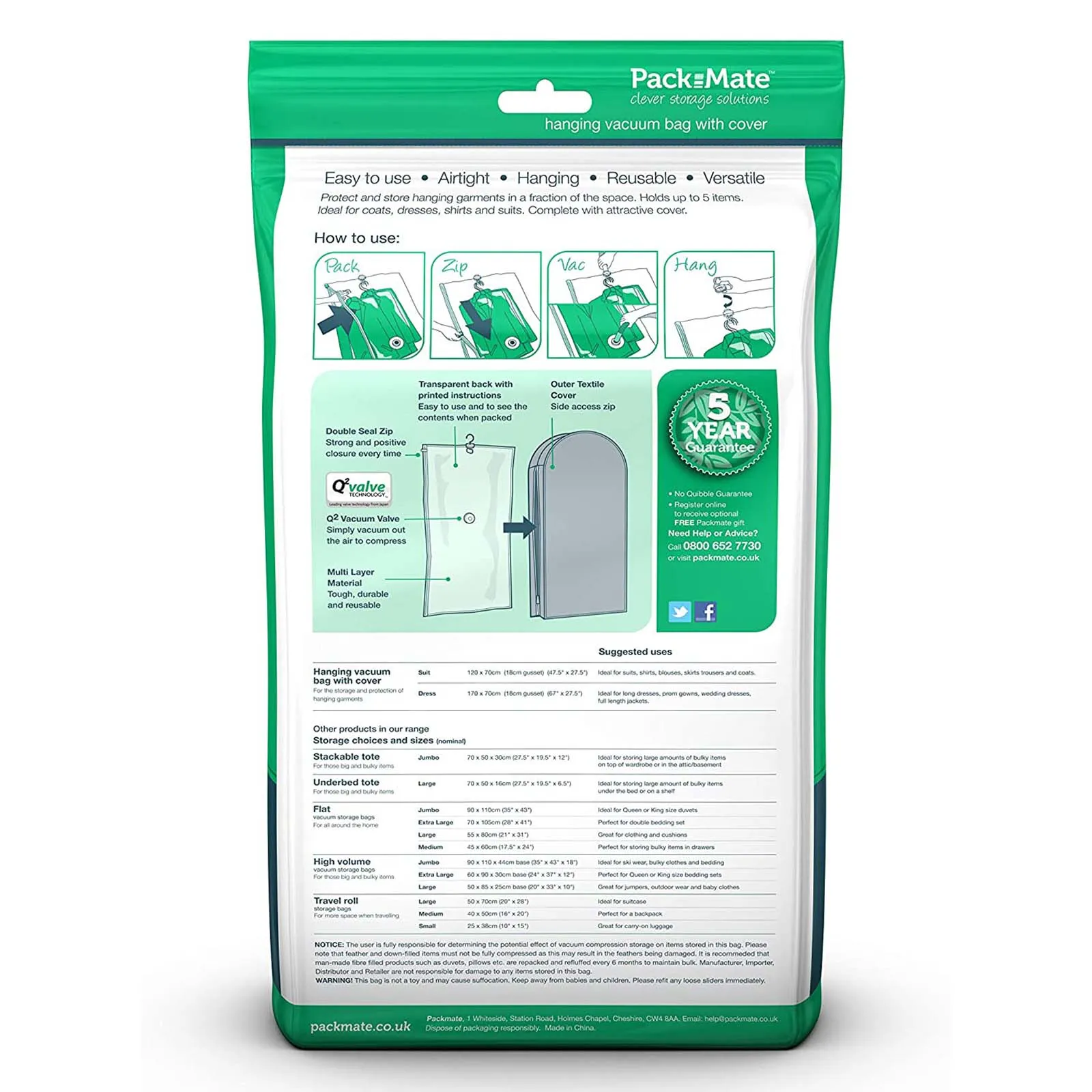 PackMate Hanging Vacuum Bag with Cover - XXL