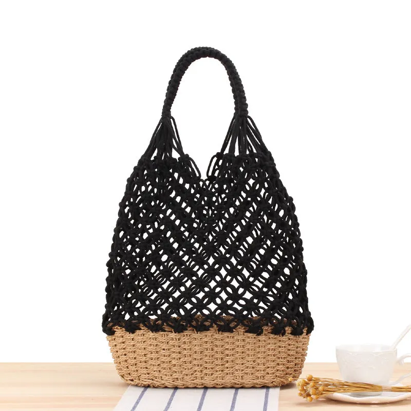 Paziye Summer Straw Handbag Beach Hollow Woven Bag