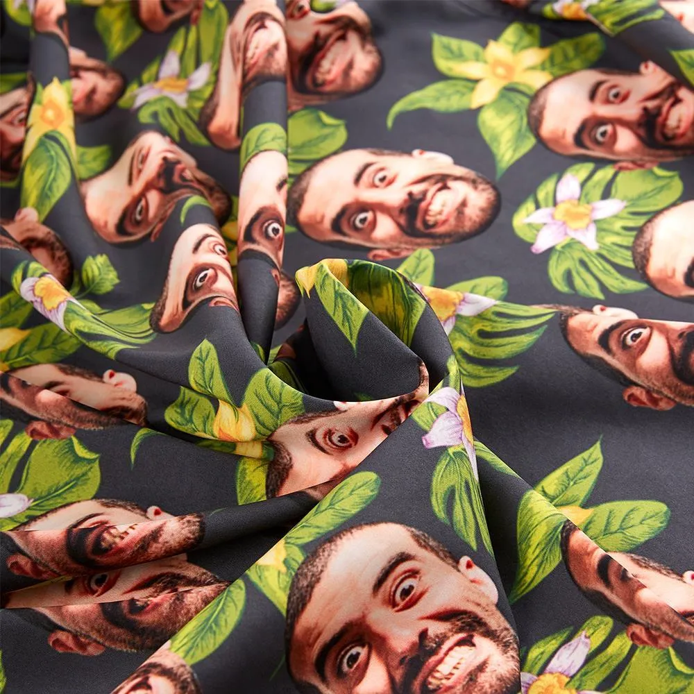 Personalised Face Hawaiian Shirt with Green Leaves