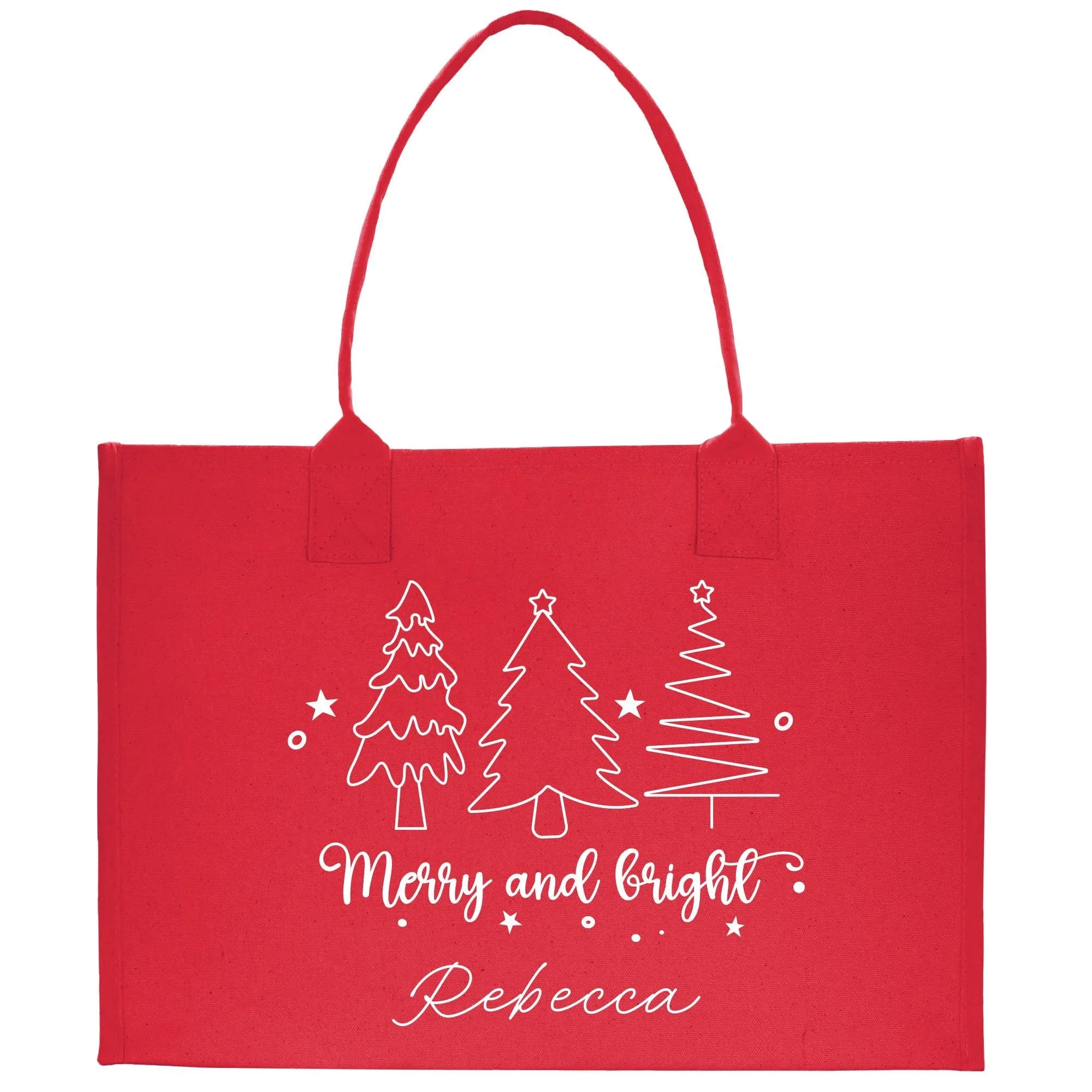 Personalized Name Christmas Cotton Canvas Large Tote Bag Custom Merry Christmas Gift Bag Xmas Party Bag Xmas Eve Gift Holiday Gift (CT1017)