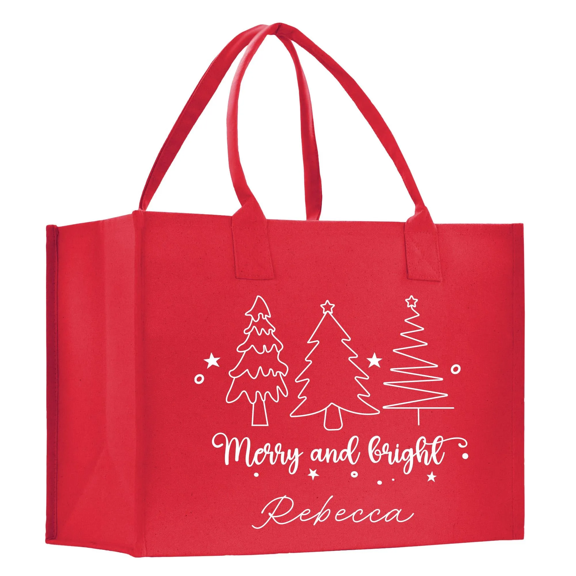 Personalized Name Christmas Cotton Canvas Large Tote Bag Custom Merry Christmas Gift Bag Xmas Party Bag Xmas Eve Gift Holiday Gift (CT1017)