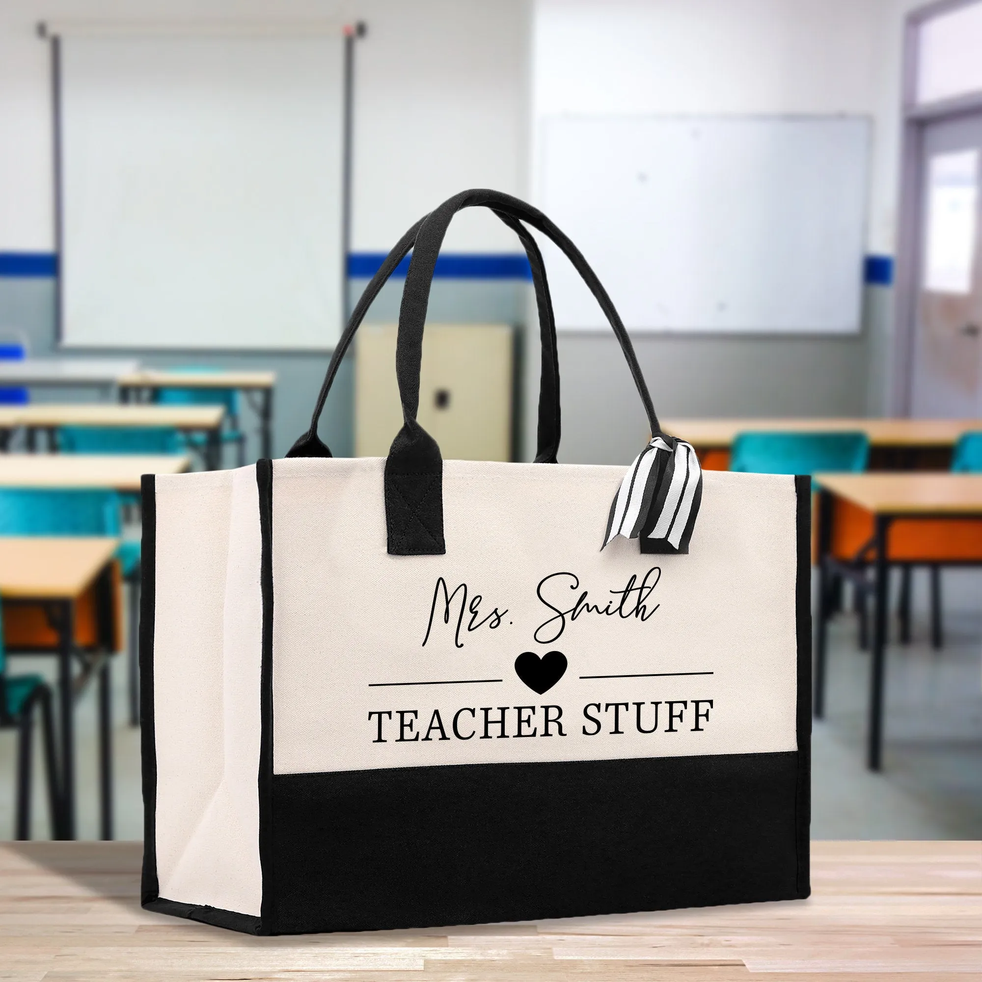 Personalized Teacher Stuff Cotton Canvas Tote Bag Gift for Teachers Teacher Life Tote Custom Teacher Appreciation Gift Bag Teacher Name Bag