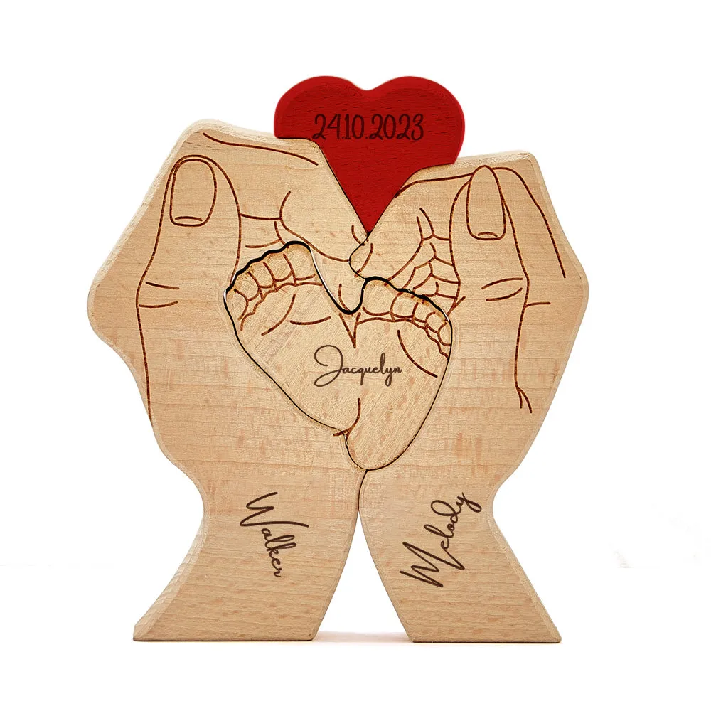 Personalized Wooden Baby Feet Custom Family Member Names Date Puzzle Home Decor Gifts