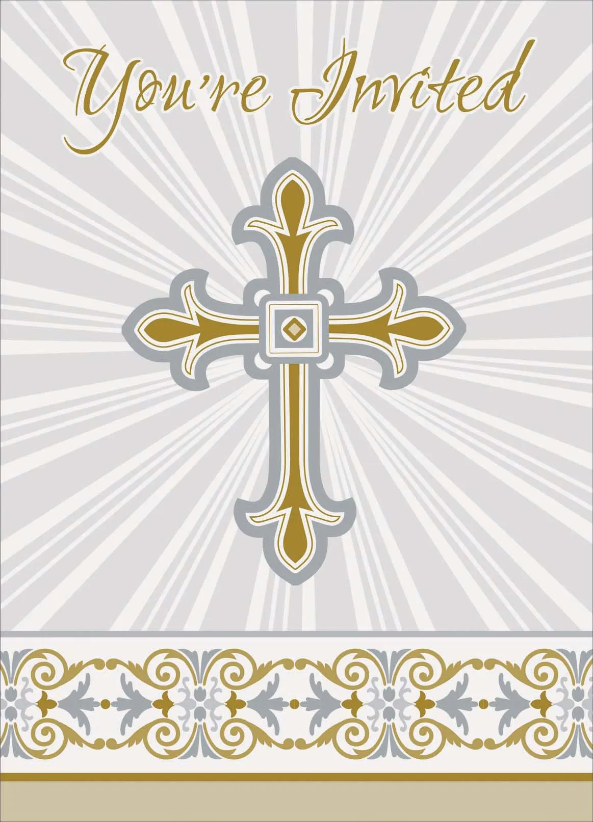 Radiant Cross Gold & Silver Invitations 8pk