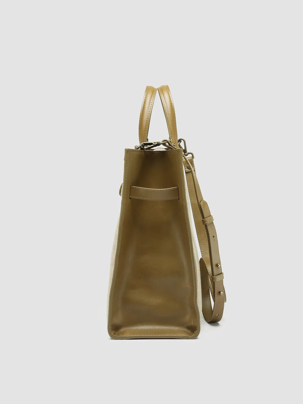 SADDLE 015 - Beige Leather and Linen Handle Bag