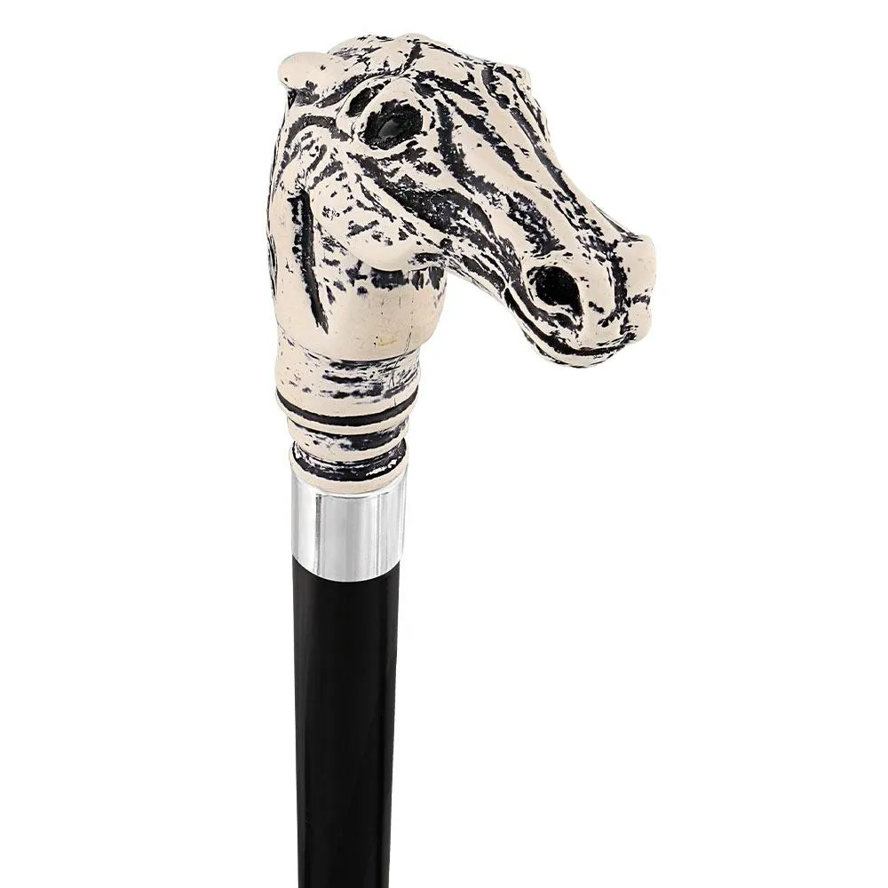 Scrimshaw Horse Head Cane - Unique Art Carved Design