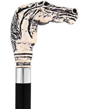 Scrimshaw Horse Head Cane - Unique Art Carved Design