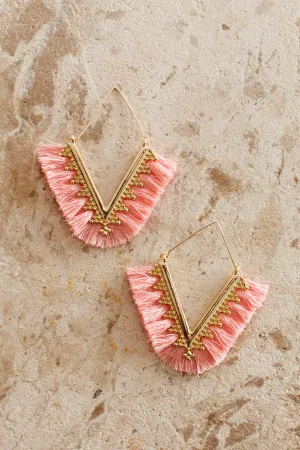 Sheba Gold Fringe Earrings Pink