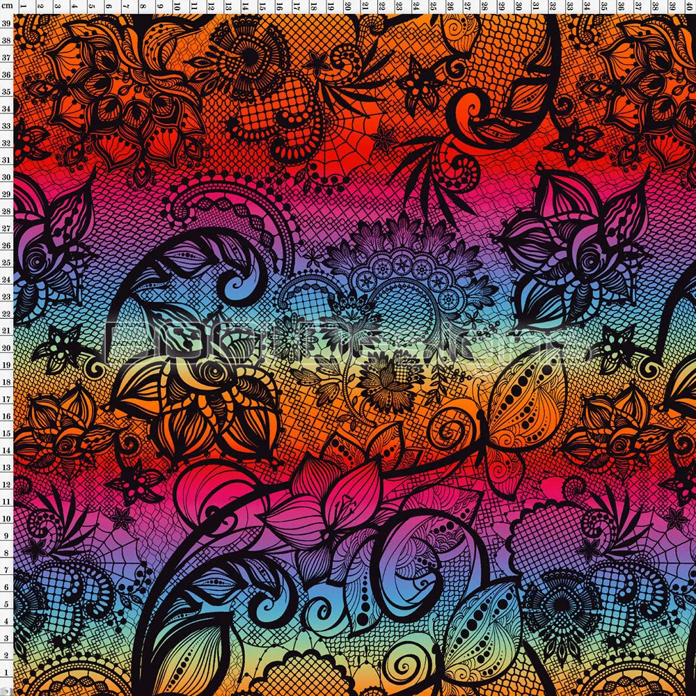 Spandex Ornamental Lace Black Rainbow