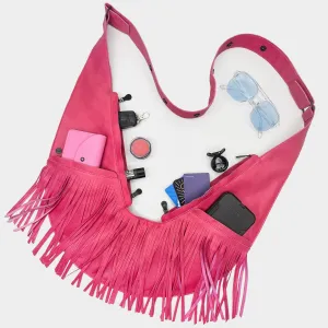 Star Pink Fringe Leather Sash Bag