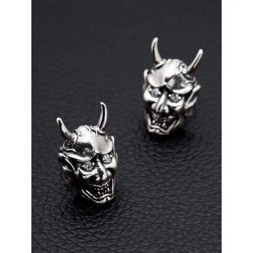 Sterling Silver Skull Devil Oni Mask Earrings