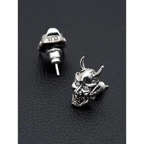 Sterling Silver Skull Devil Oni Mask Earrings