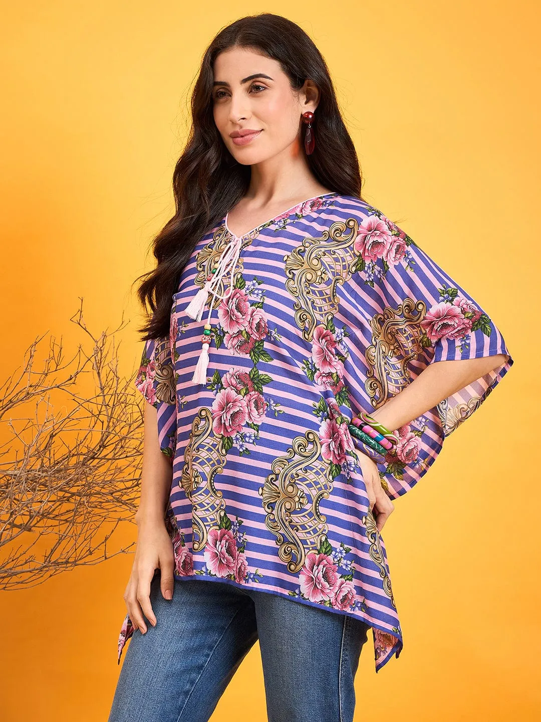 Striped Floral Kaftan Top