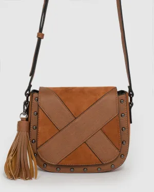 Tan Alix Panel Saddle Bag