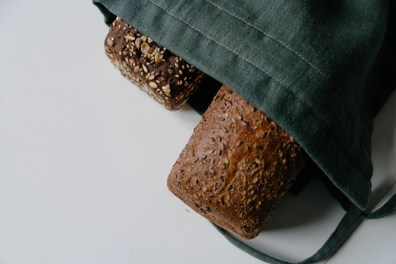 Unique Hemp Linen Bread bag in natural non-dyed hemp fabric inside linen fabric outside - storage bag / bread serving & storage basket