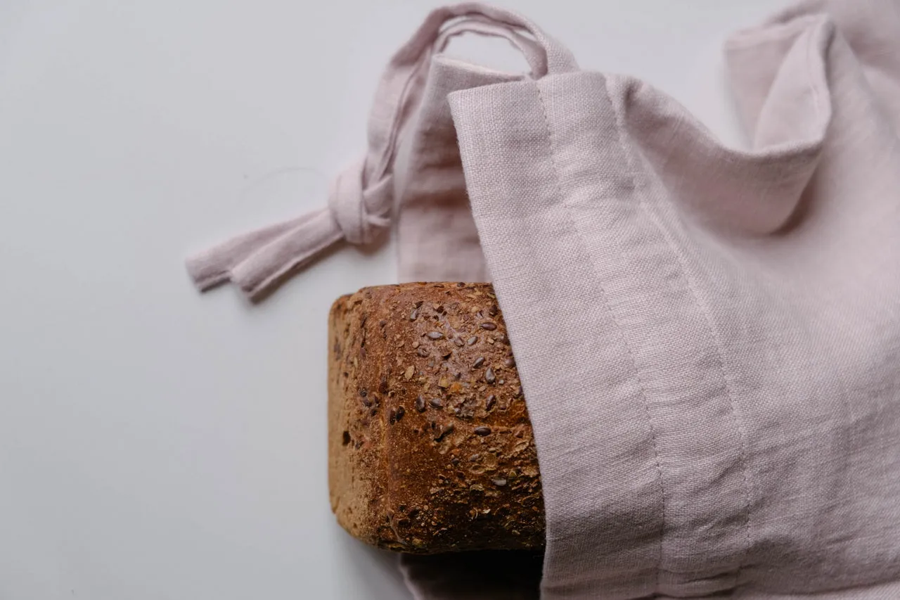 Unique Hemp Linen Bread bag in natural non-dyed hemp fabric inside linen fabric outside - storage bag / bread serving & storage basket