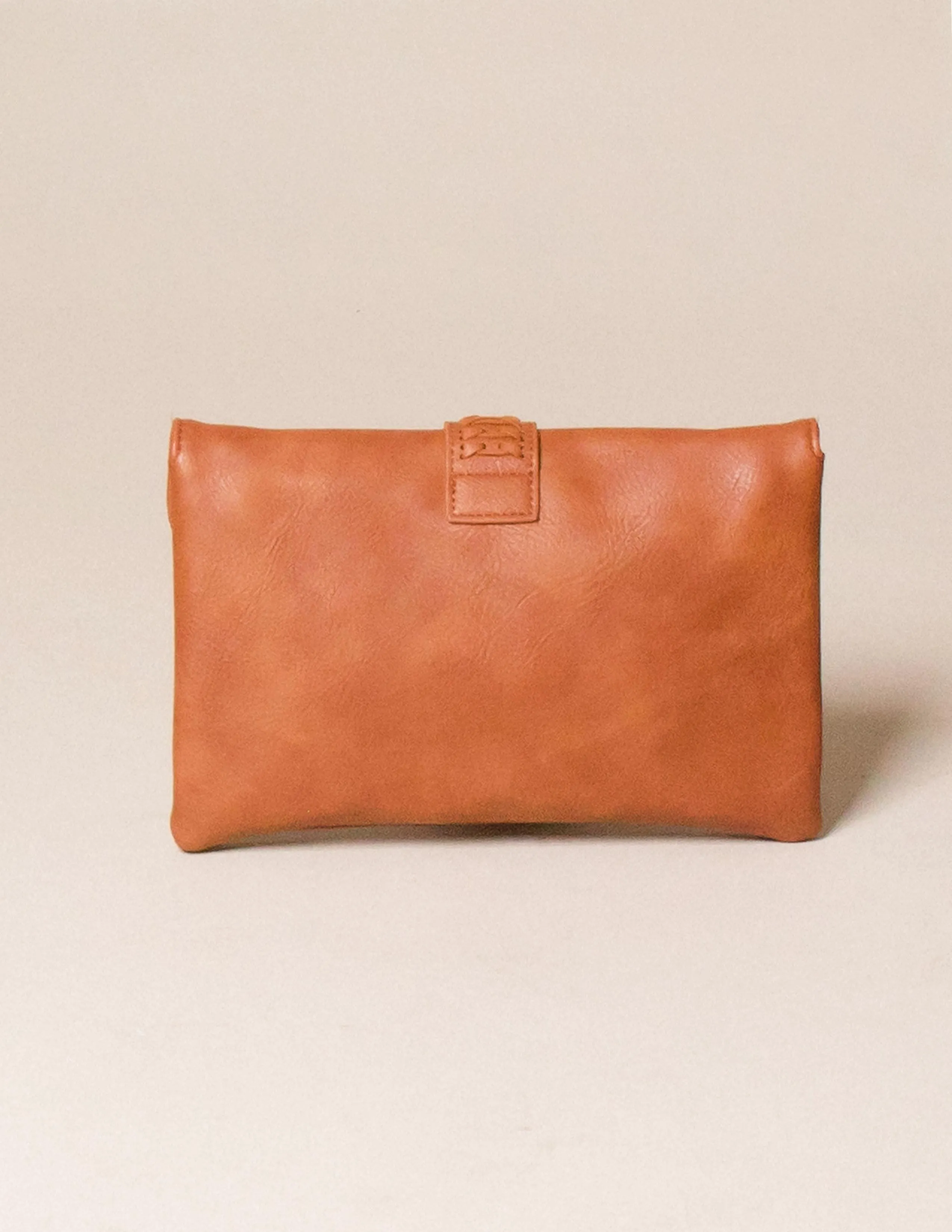 Vegan Leather Clutch/Crossbody Bag - Saddle Brown