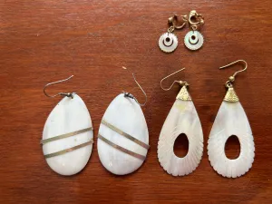 Vintage Shell Mother of Pearl Carved Large Dangly Drop Earrings Lot