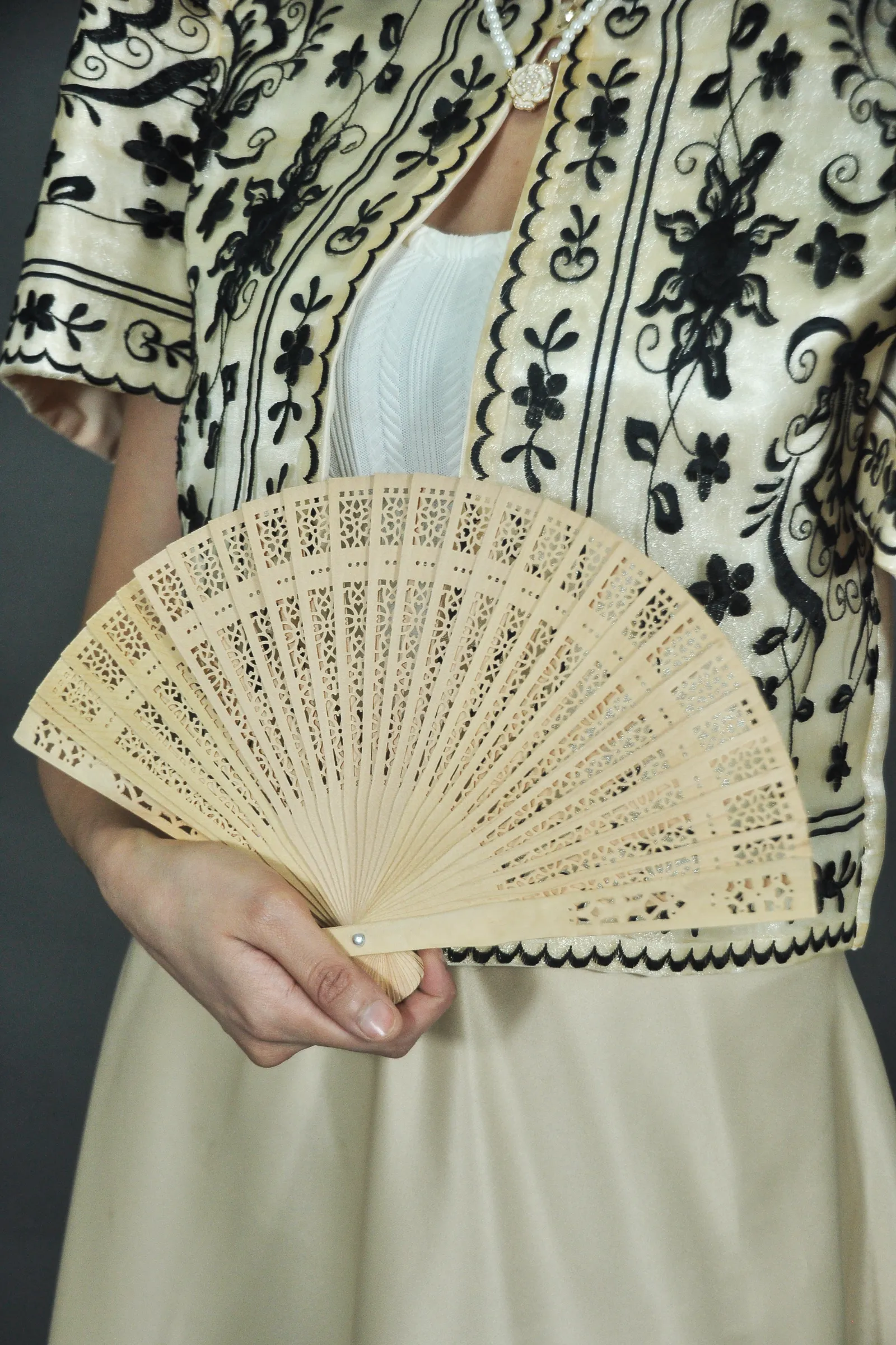 Vintage Style Engraved Wooden Hand Fan - LZ014