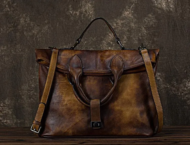 Vintage Women's Genuine Leather Handbags Crossbody Tote For Women