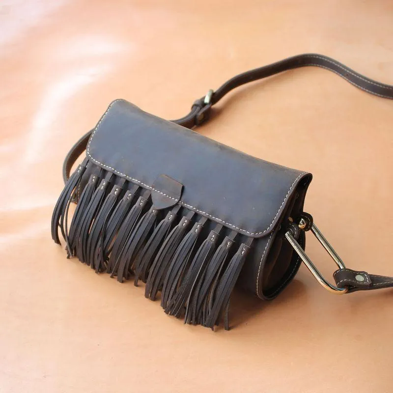 Western Womens Leather Fringe Crossbody Bag Purse Small Shoulder Bag for Women