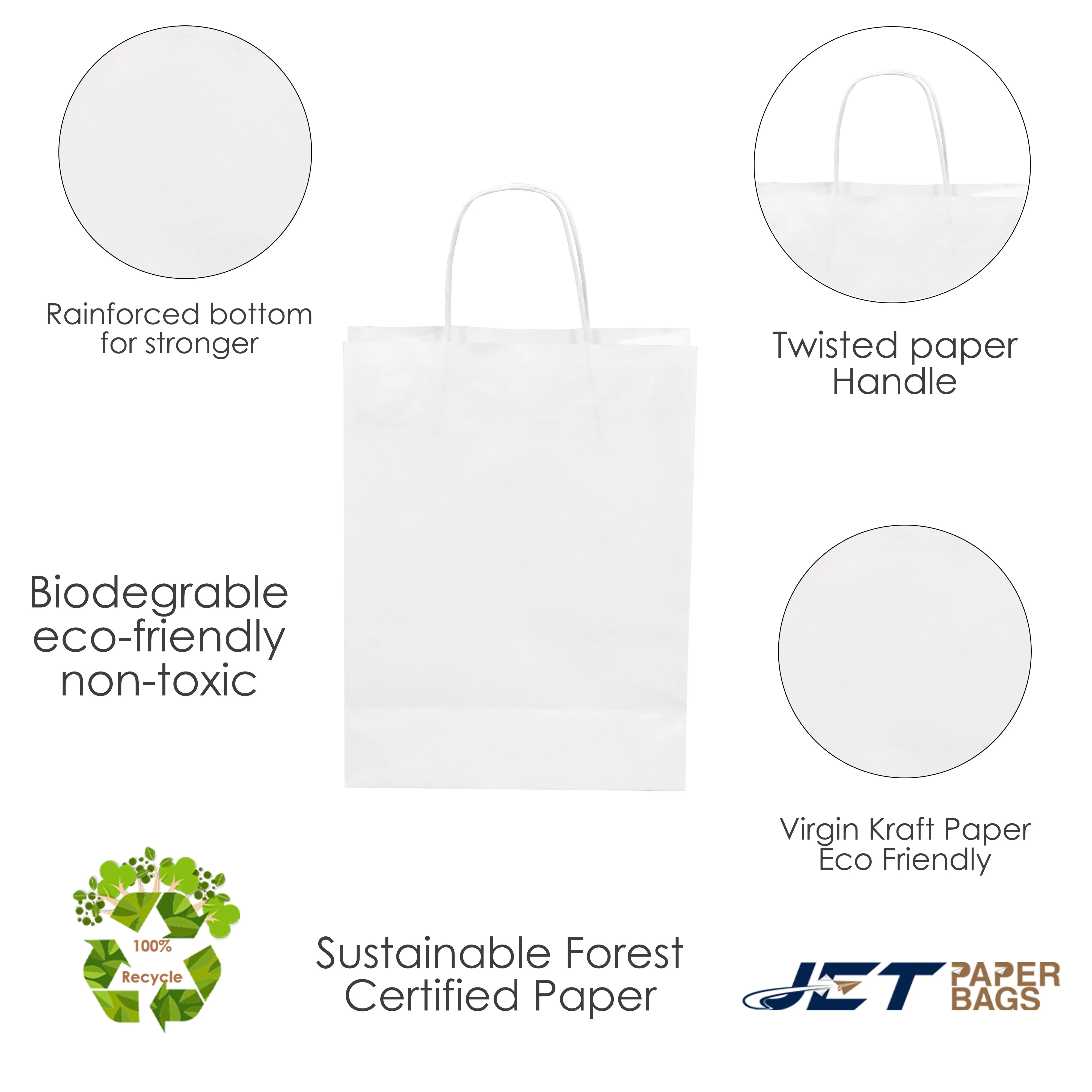 WHITE Paper Bags with Twisted Handles -CARA-8 1/2" x 4 3/4" x 10H"