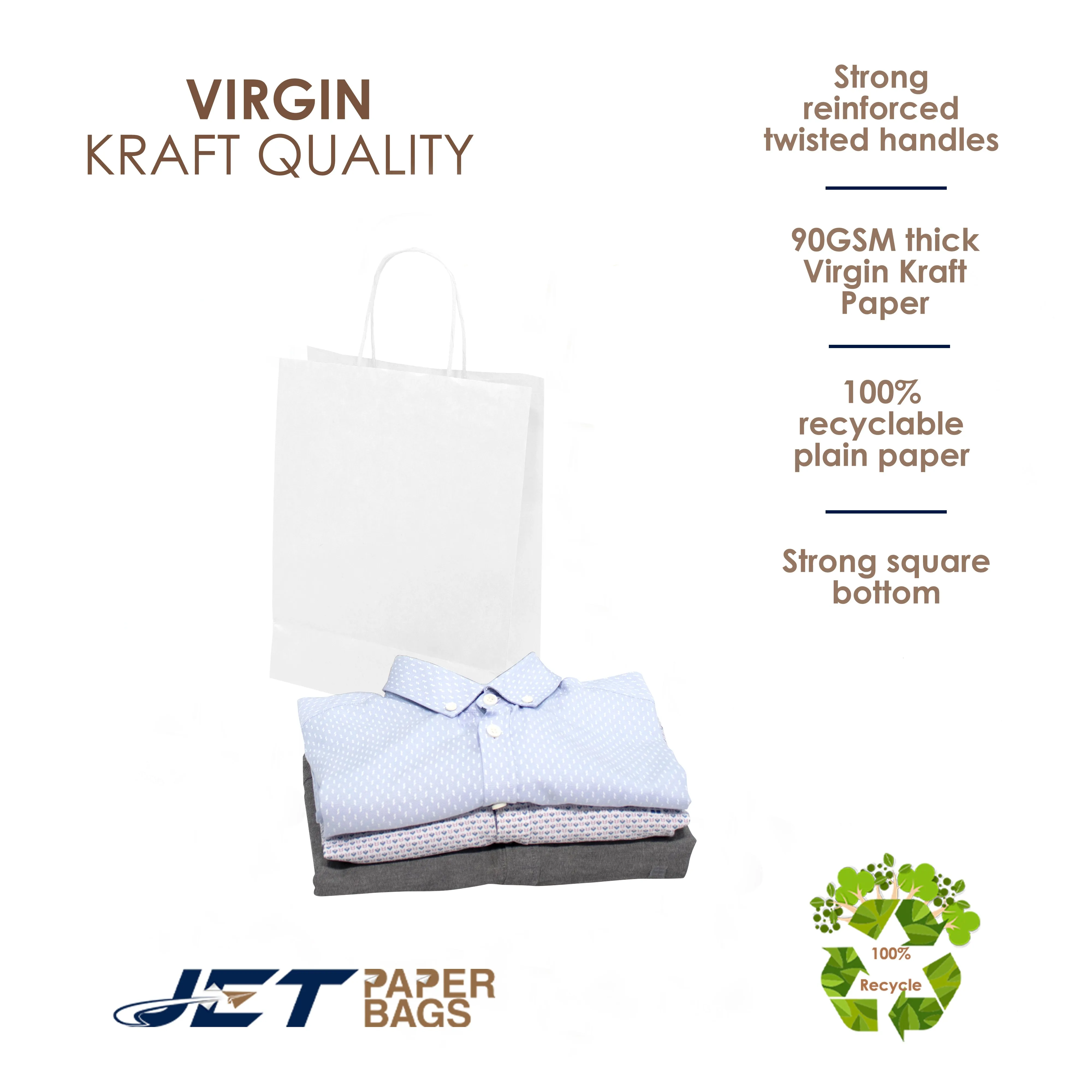 WHITE Paper Bags with Twisted Handles -CARA-8 1/2" x 4 3/4" x 10H"