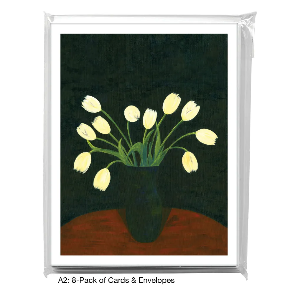 White Tulips On Black, Greeting Card (7302B)