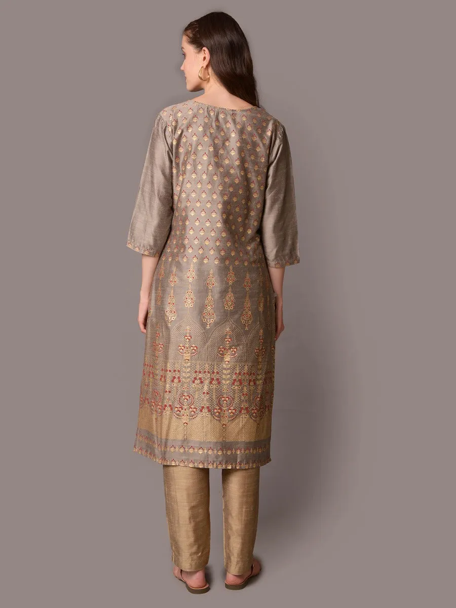 Women Grey Ornamental Printed Kurta