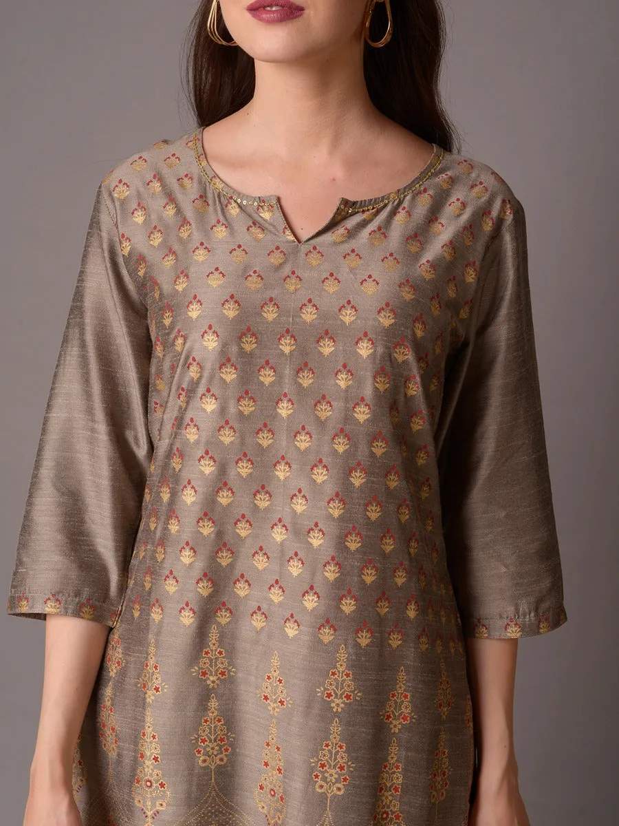 Women Grey Ornamental Printed Kurta