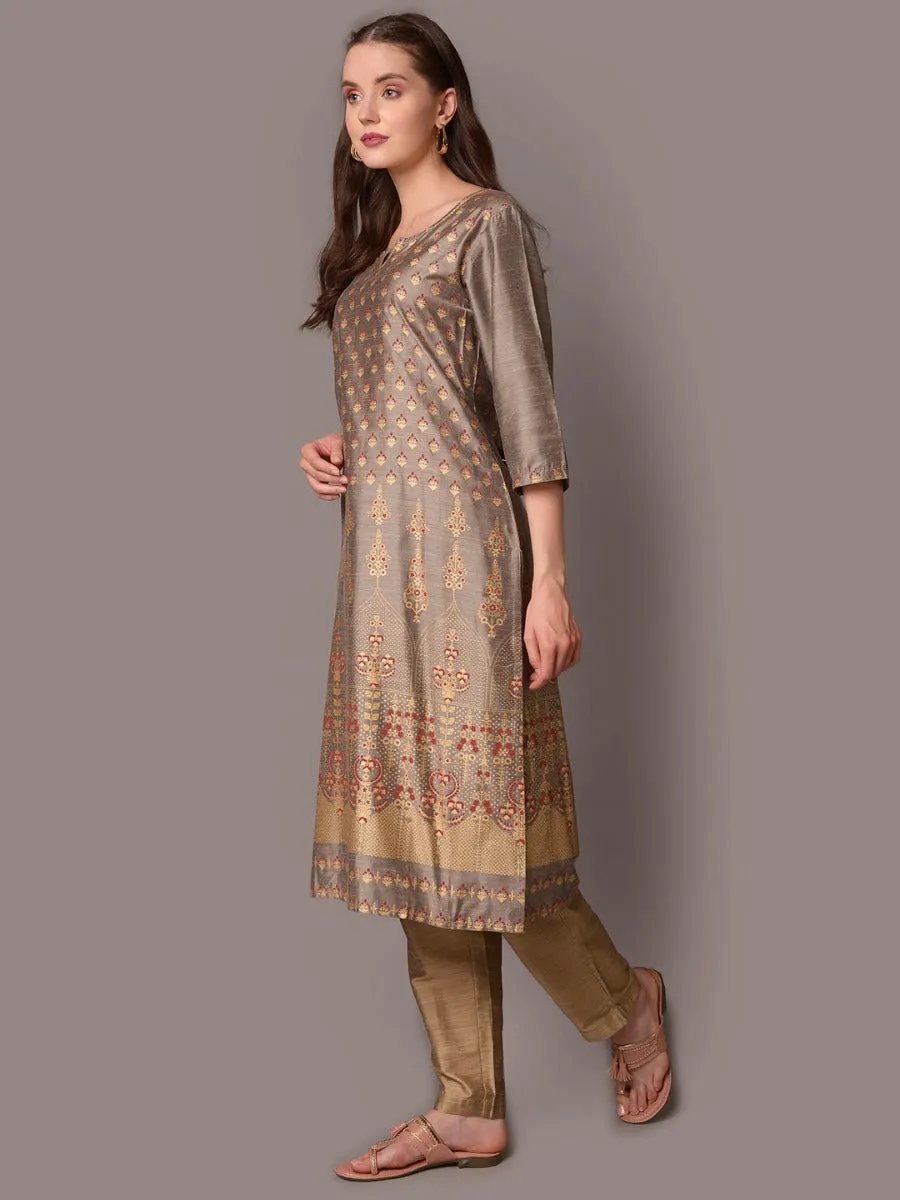 Women Grey Ornamental Printed Kurta