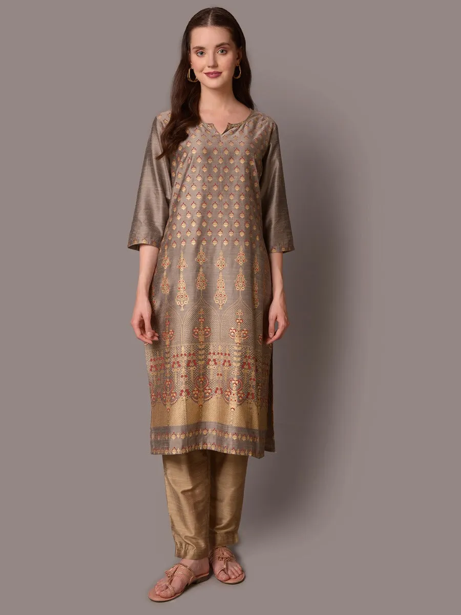 Women Grey Ornamental Printed Kurta