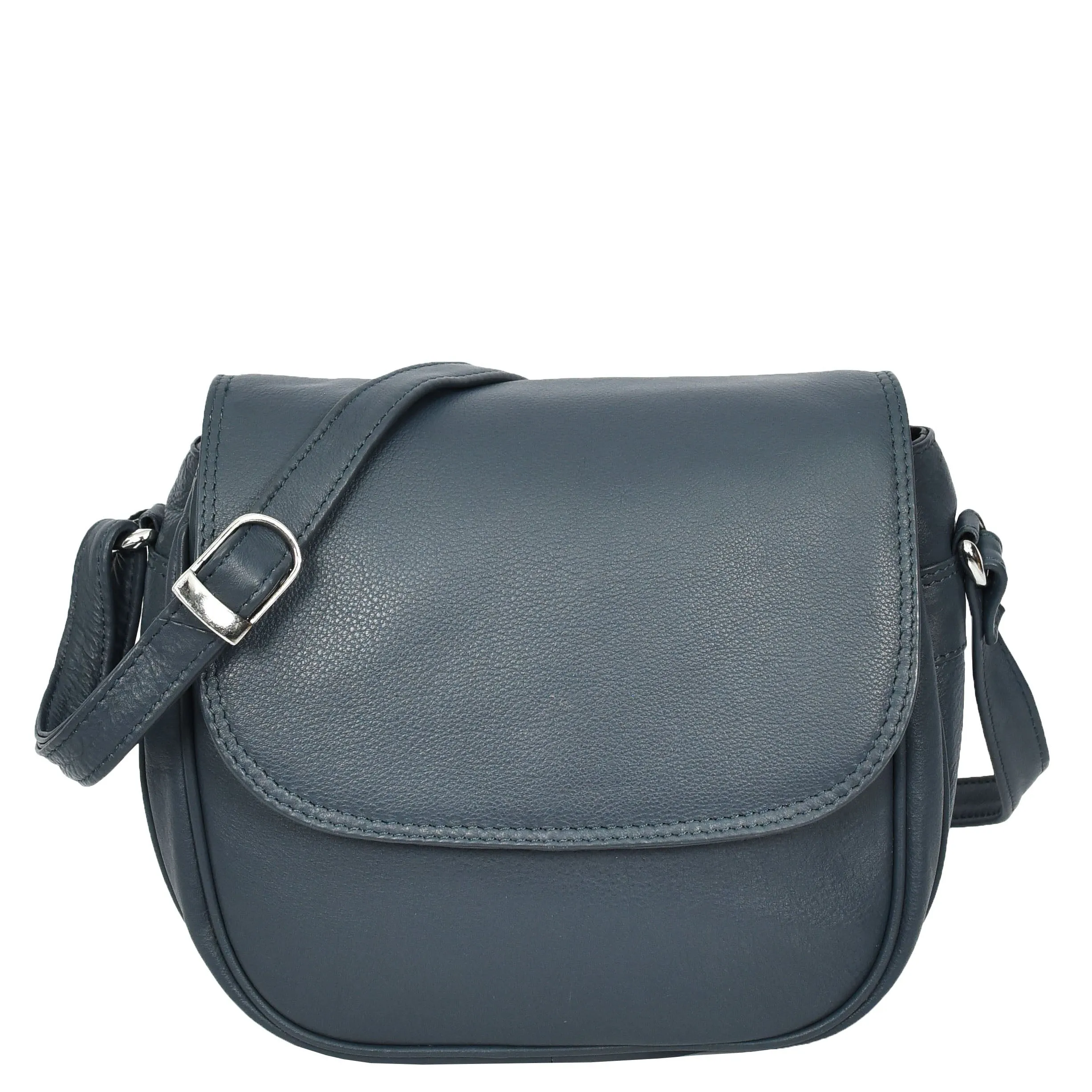 Womens Real Leather Small Crossbody Bag Classic Organiser Multi Pockets Kiera Navy