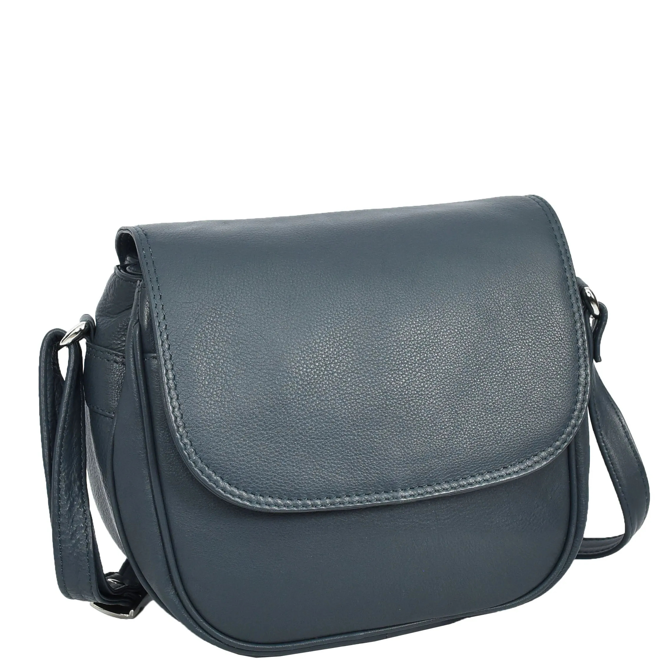 Womens Real Leather Small Crossbody Bag Classic Organiser Multi Pockets Kiera Navy