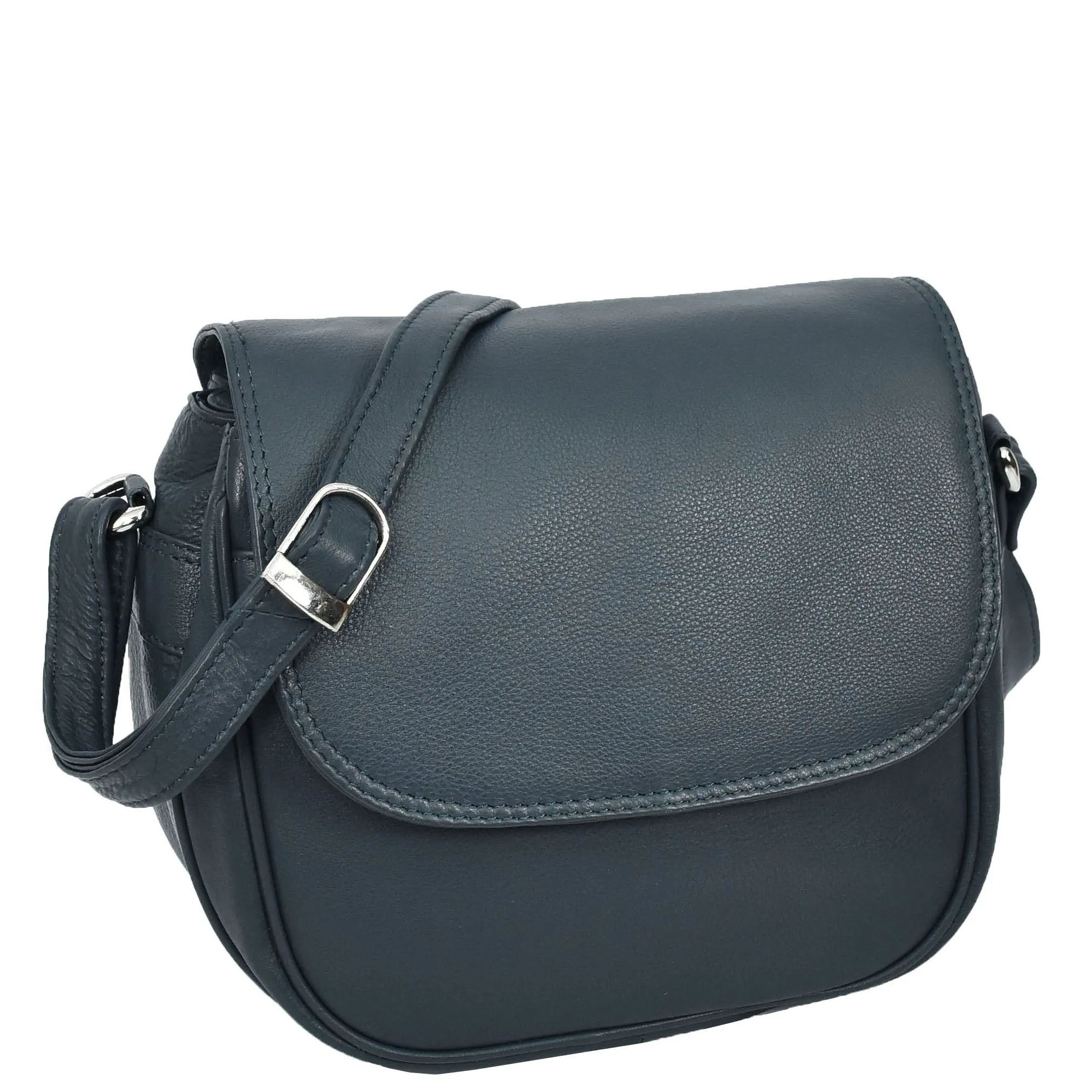 Womens Real Leather Small Crossbody Bag Classic Organiser Multi Pockets Kiera Navy