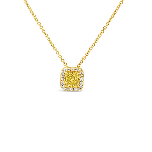 Yellow Diamond Pendant with Halo